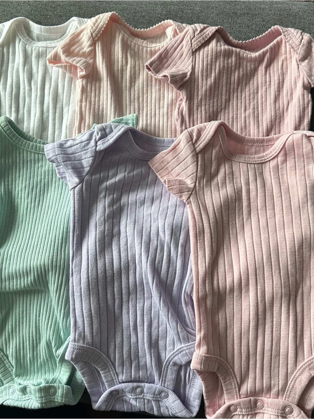 6 Baby Ribbed Short-Sleeve One-Piece Bodysuit - Pastel Multi-Pack